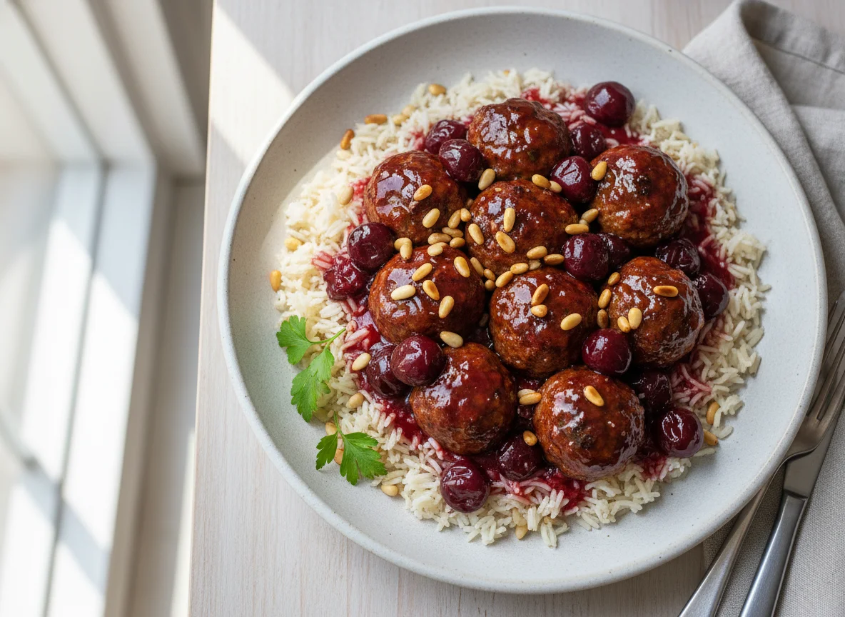 Rice with Meatballs in Cherry Sauce photo