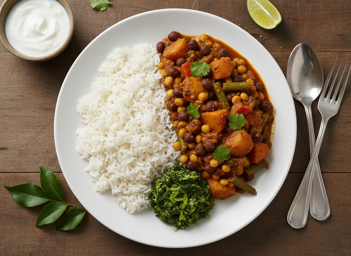 Rice with Mixed Legumes and Vegetable Curry photo