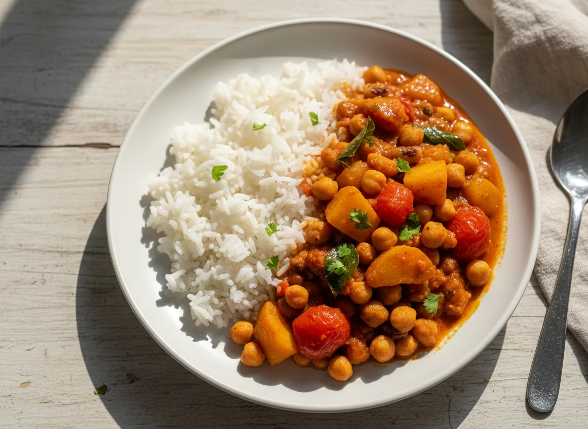 Rice with Mixed Vegetable and Bean Curry photo