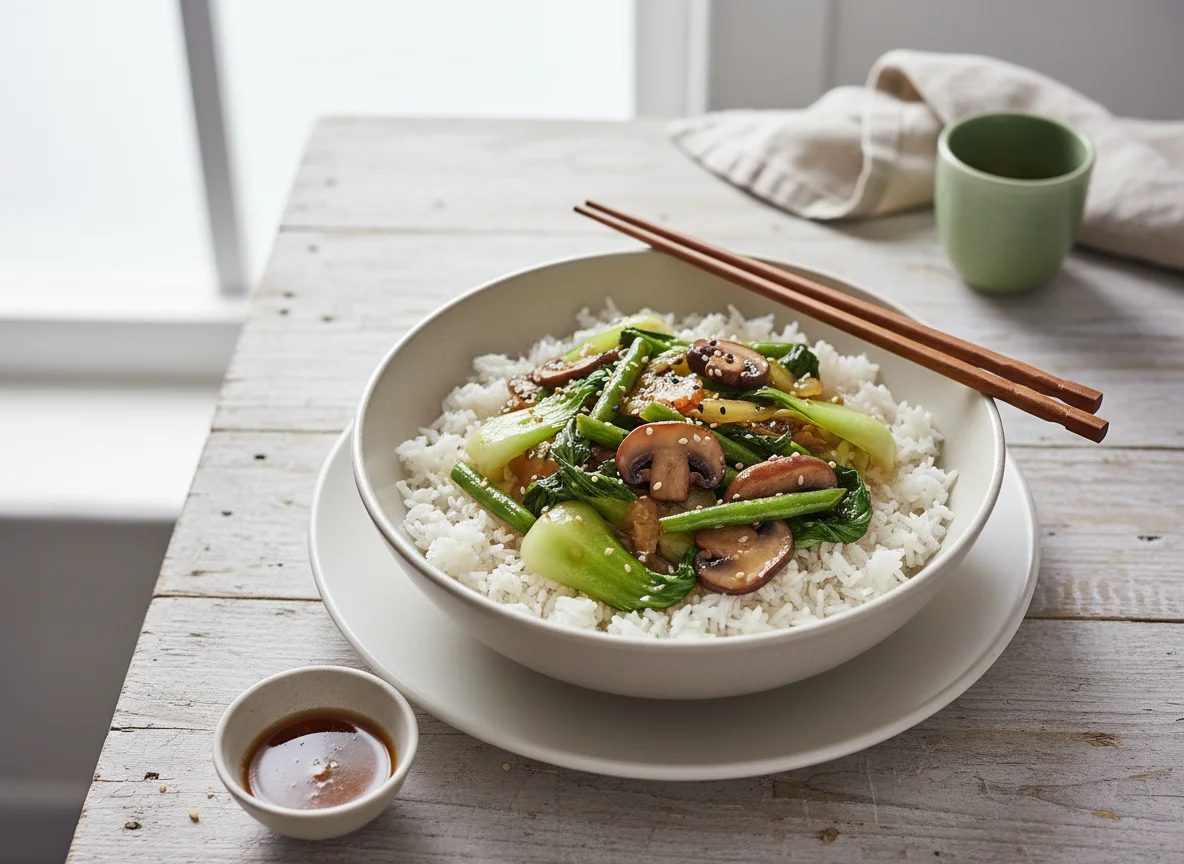 Rice with Mixed Vegetables and Mushrooms photo