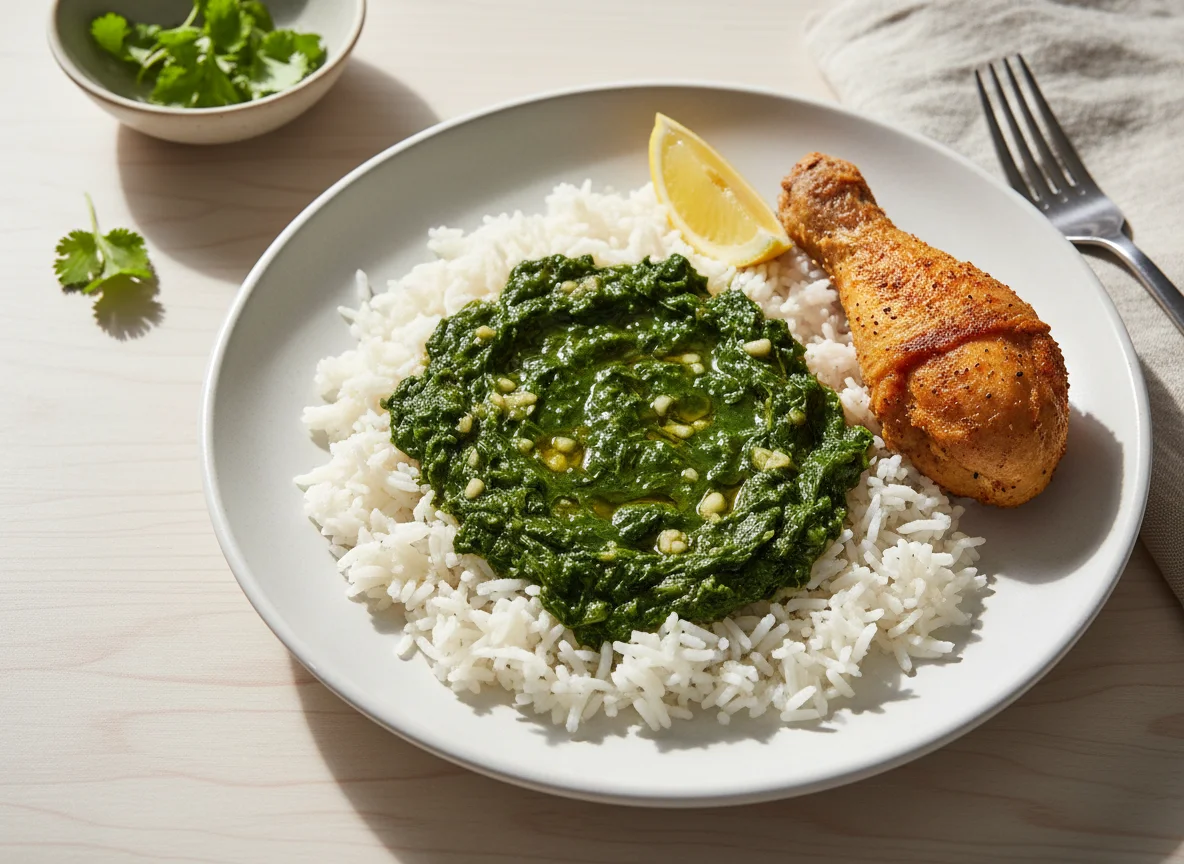 Rice with Molokhia and Fried Chicken photo