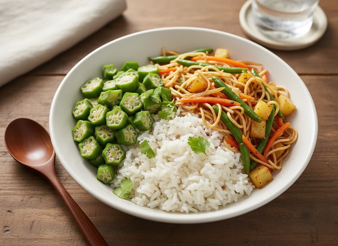 Rice with Okra and Sautéed Vegetables photo