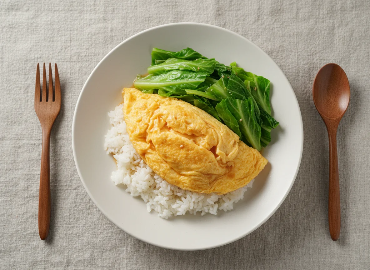 Rice with Omelette and Cabbage photo