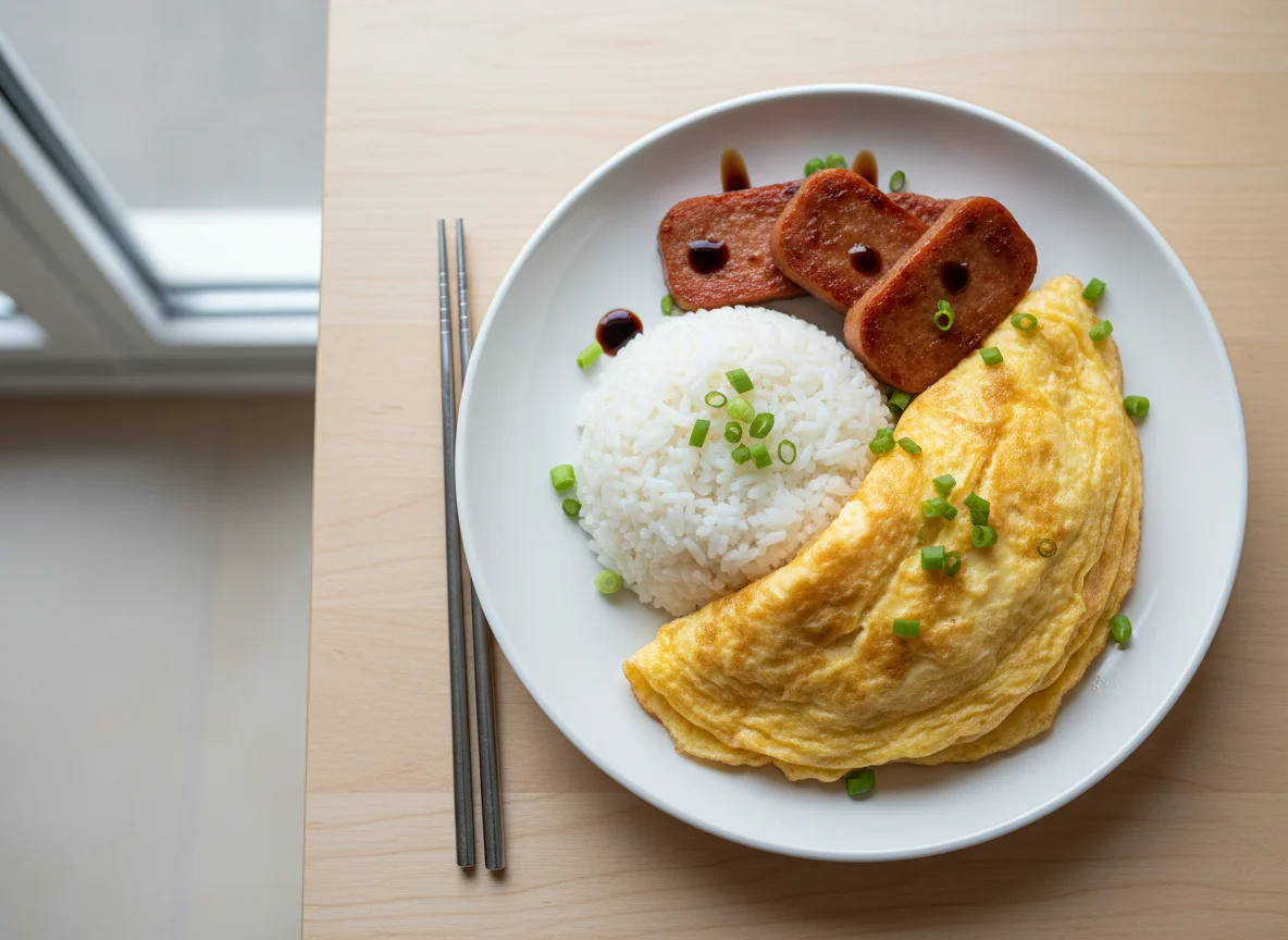 Rice with Omelette and Luncheon Meat photo