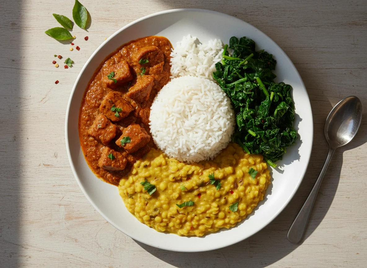 Rice with Pork Curry and Greens photo