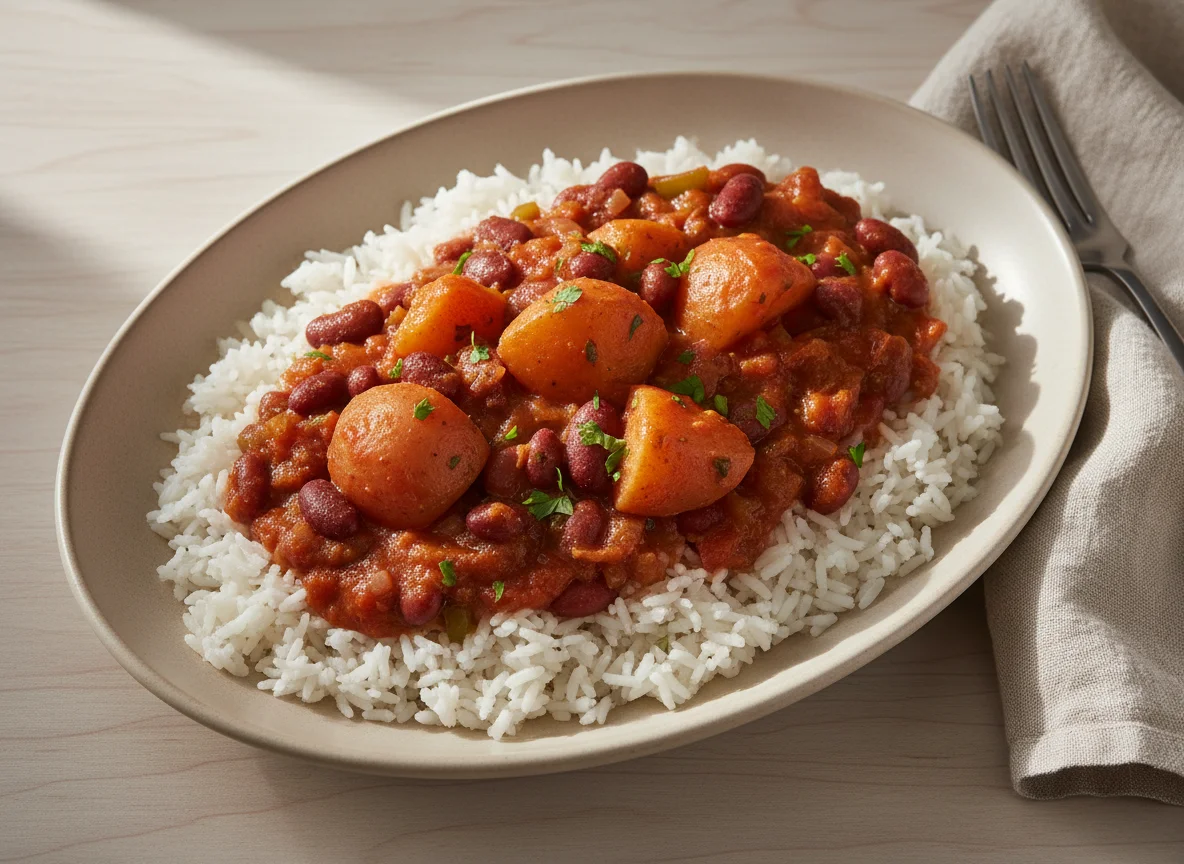 Rice with Potato and Bean Stew photo