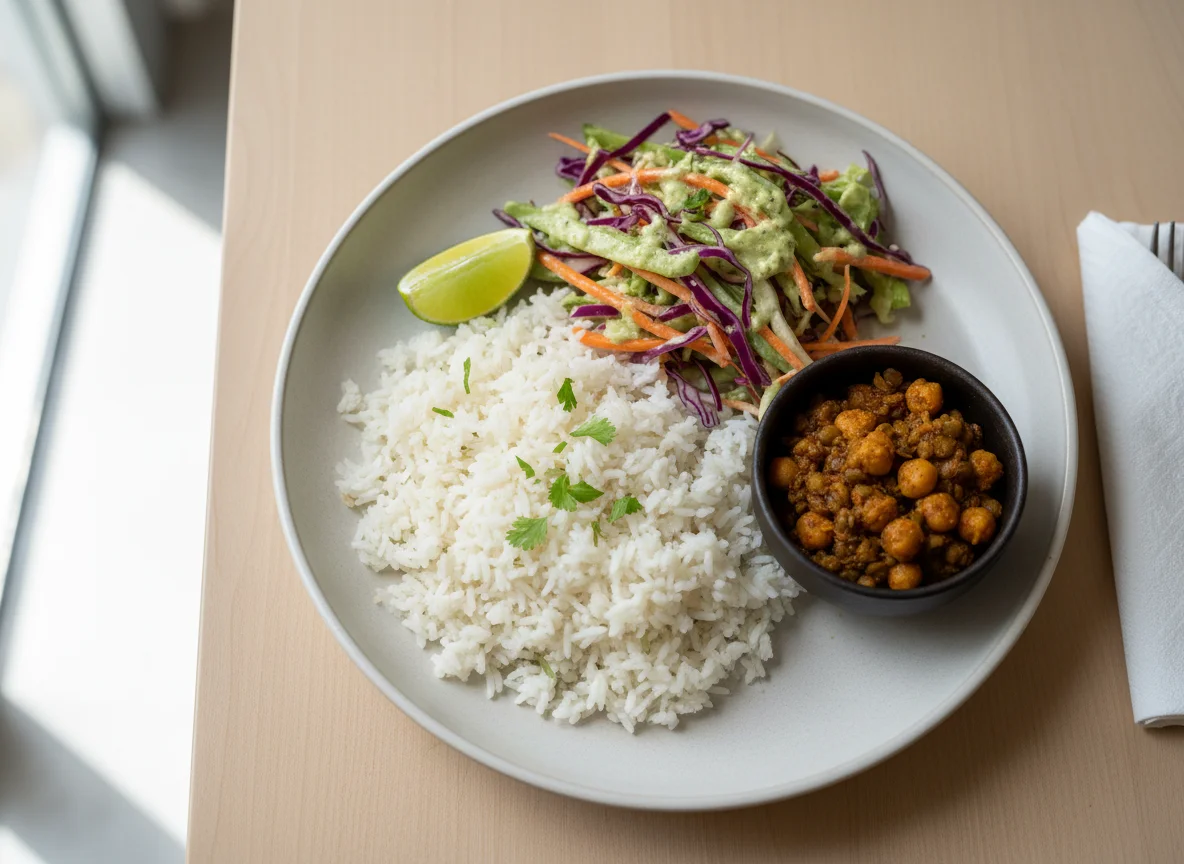 Rice with Salad and Lime photo