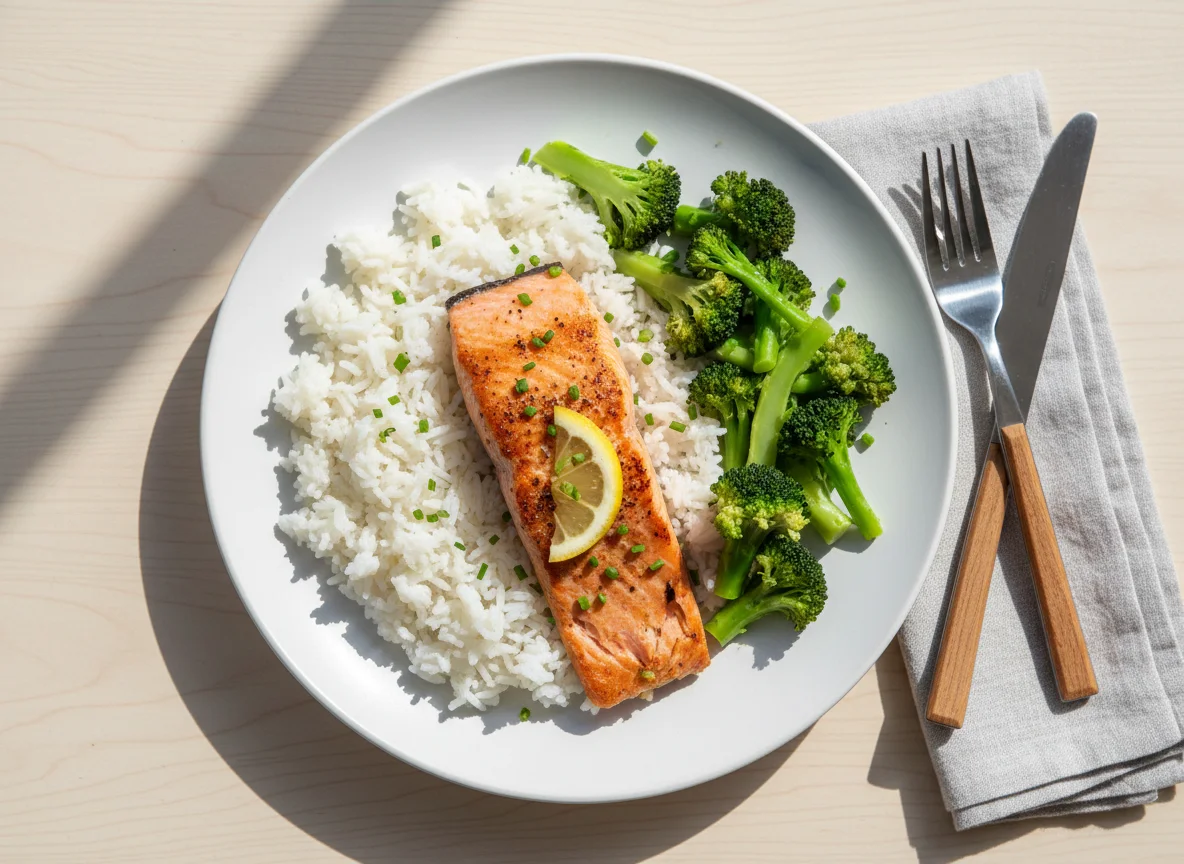 Rice with Salmon and Broccoli photo