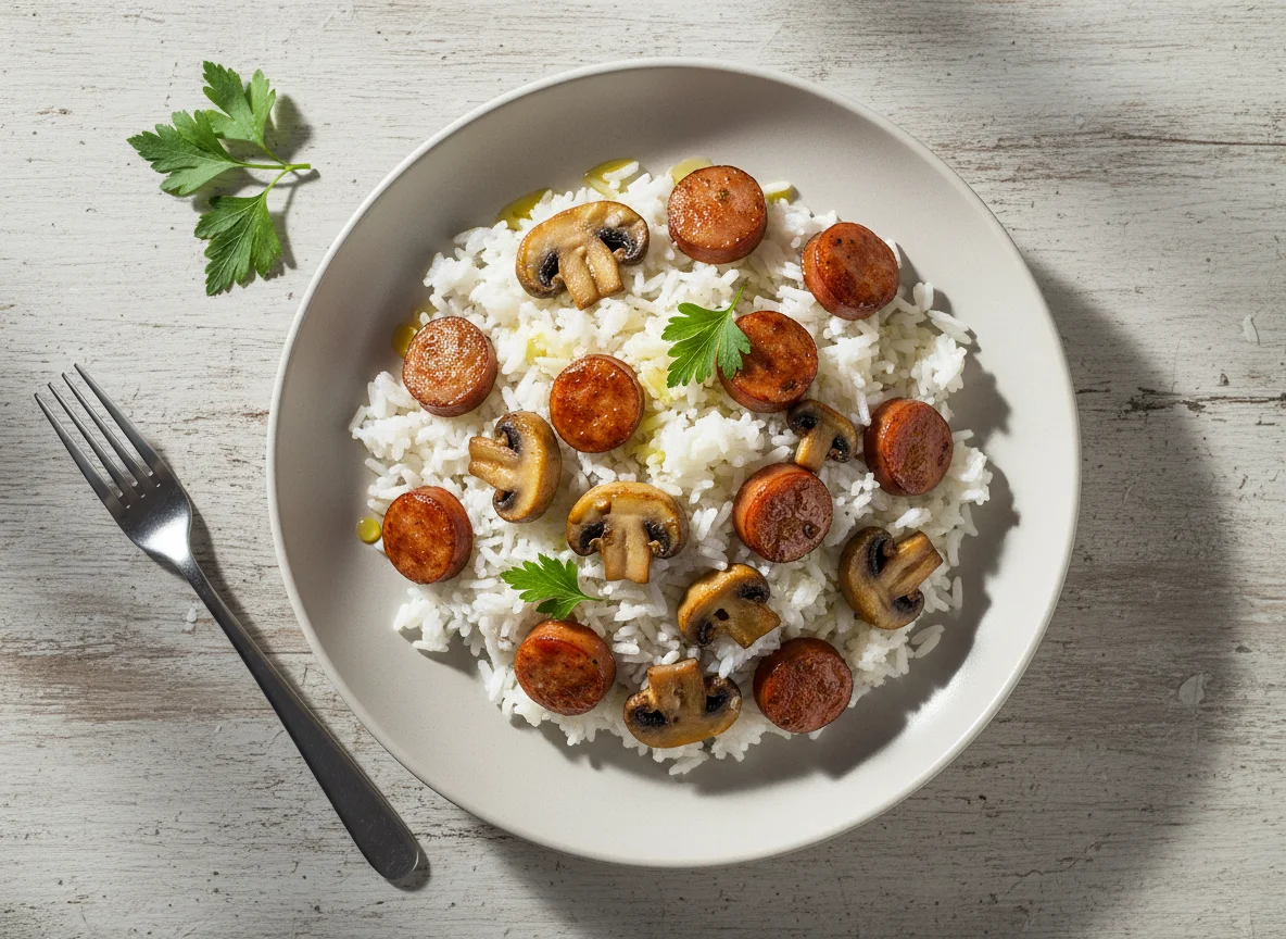 Rice with Sausages and Mushrooms photo