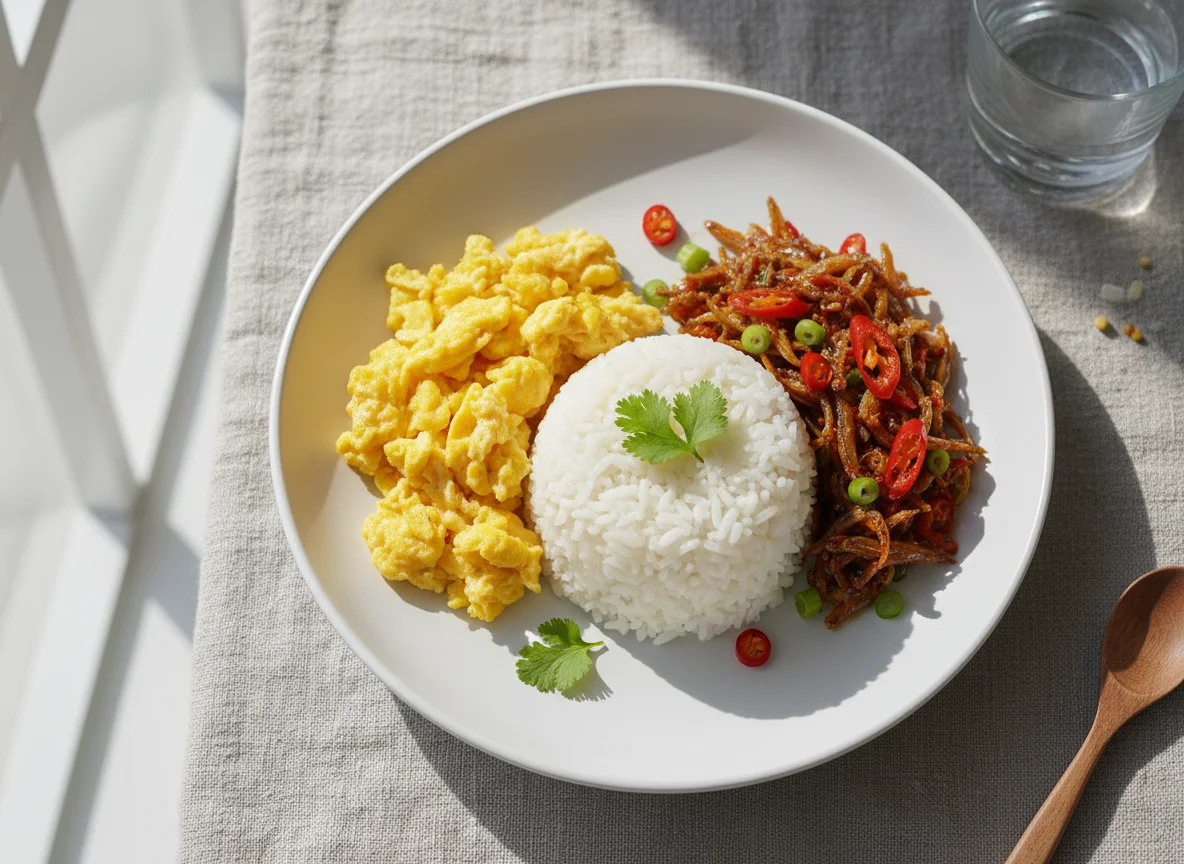 Rice with Scrambled Egg and Anchovy Stir-fry photo