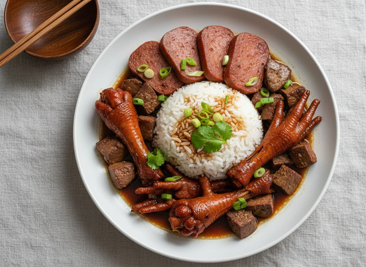 Rice with Spam, Chicken Feet, and Liver photo