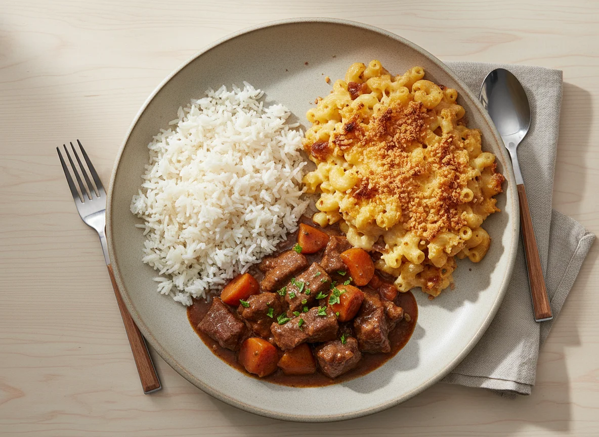 Rice with Stew and Baked Dish photo