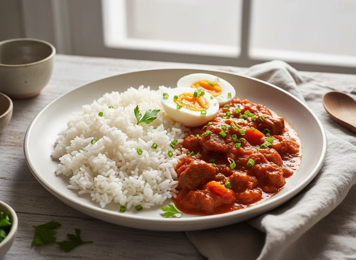 Rice with Stew and Boiled Egg photo
