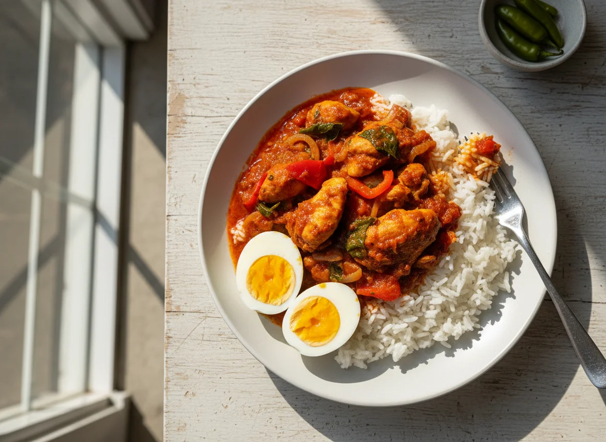 Rice with Stew and Boiled Eggs photo