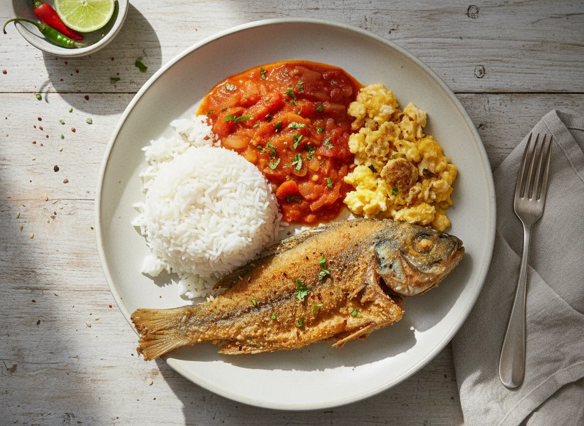 Rice with Stew and Fried Item photo