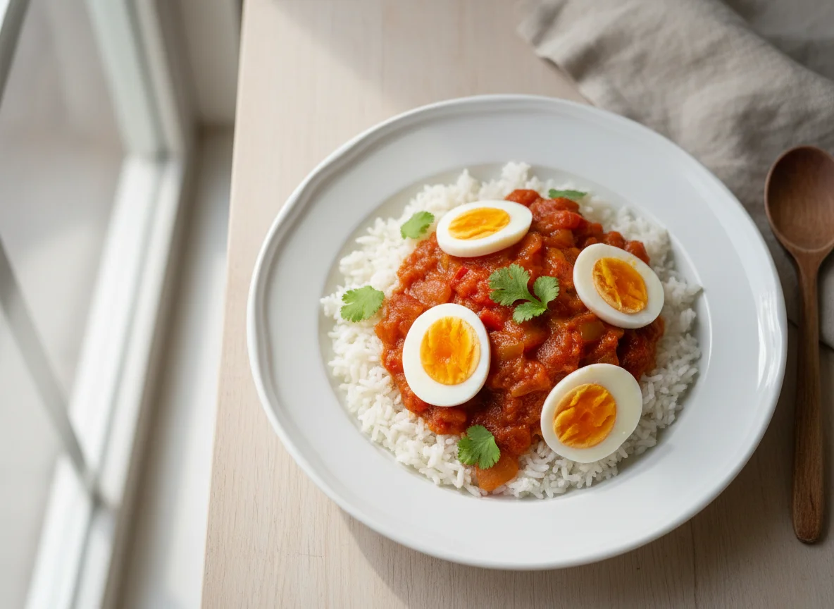 Rice with Stew and Hard-Boiled Eggs photo