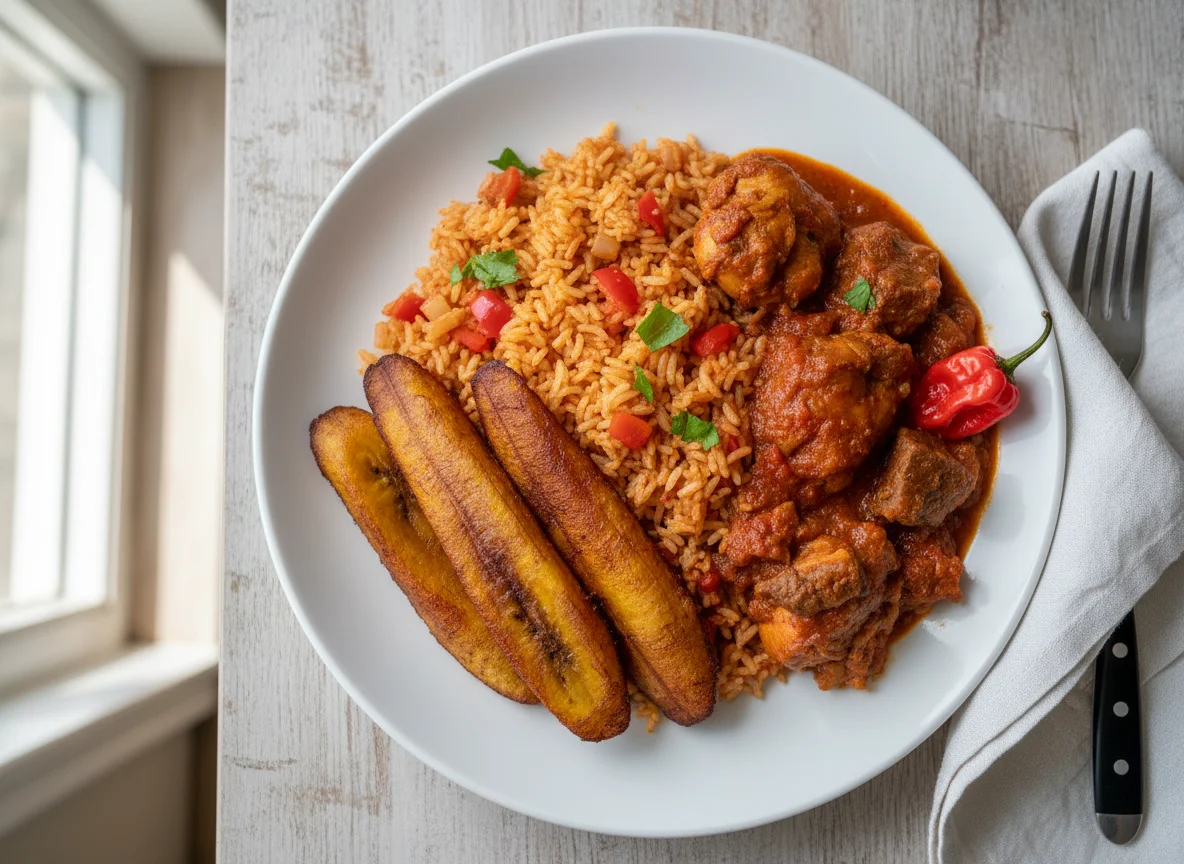 Rice with Stew and Plantain photo