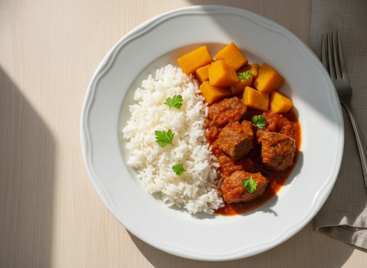Rice with Stewed Meat and Sauce photo