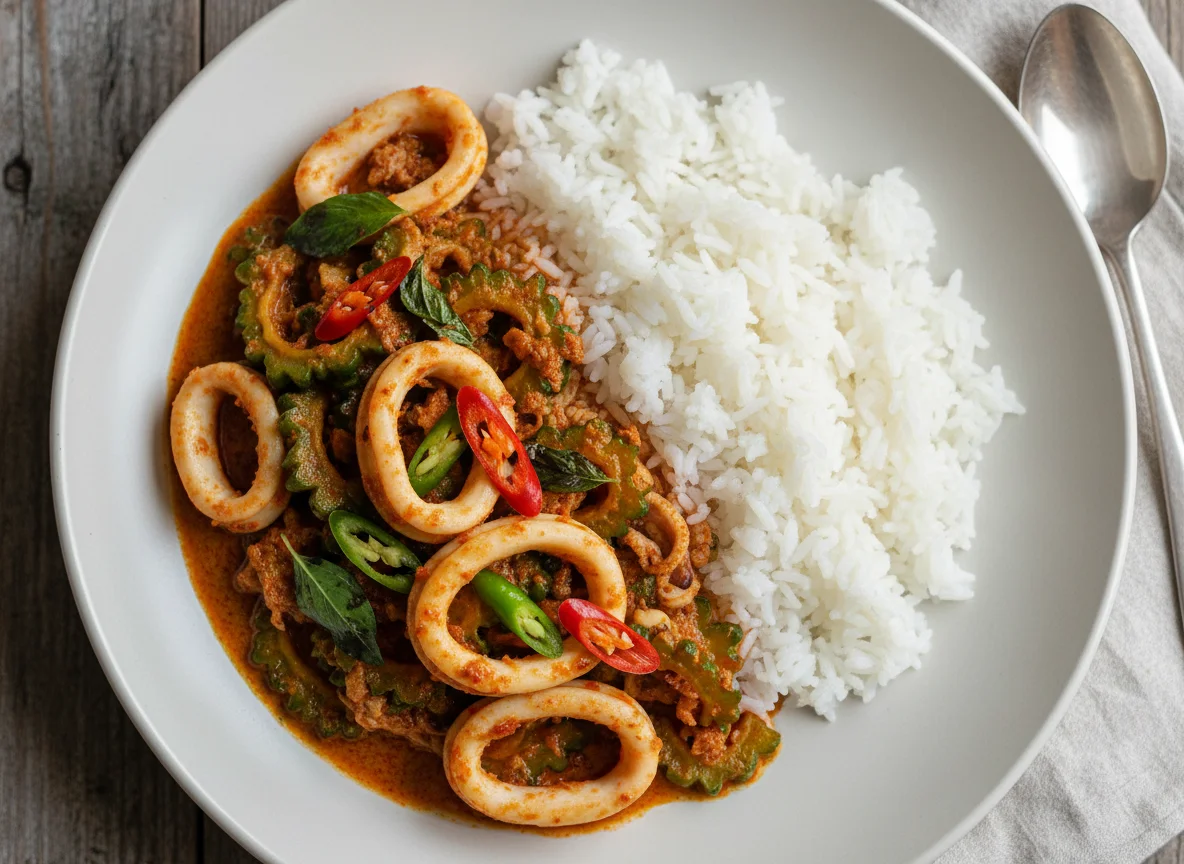 Rice with Stir-fried Squid and Spicy Curry photo