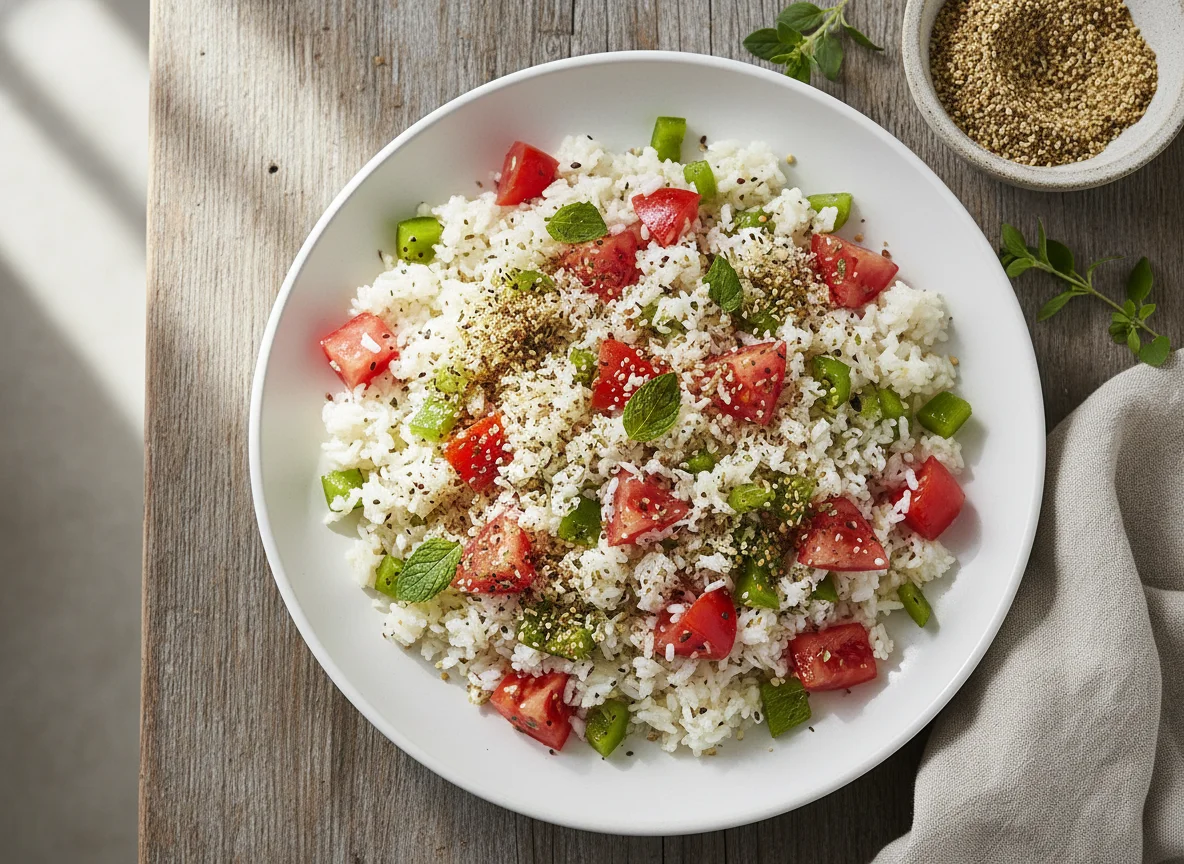 Rice with Tomato and Pepper Salad photo