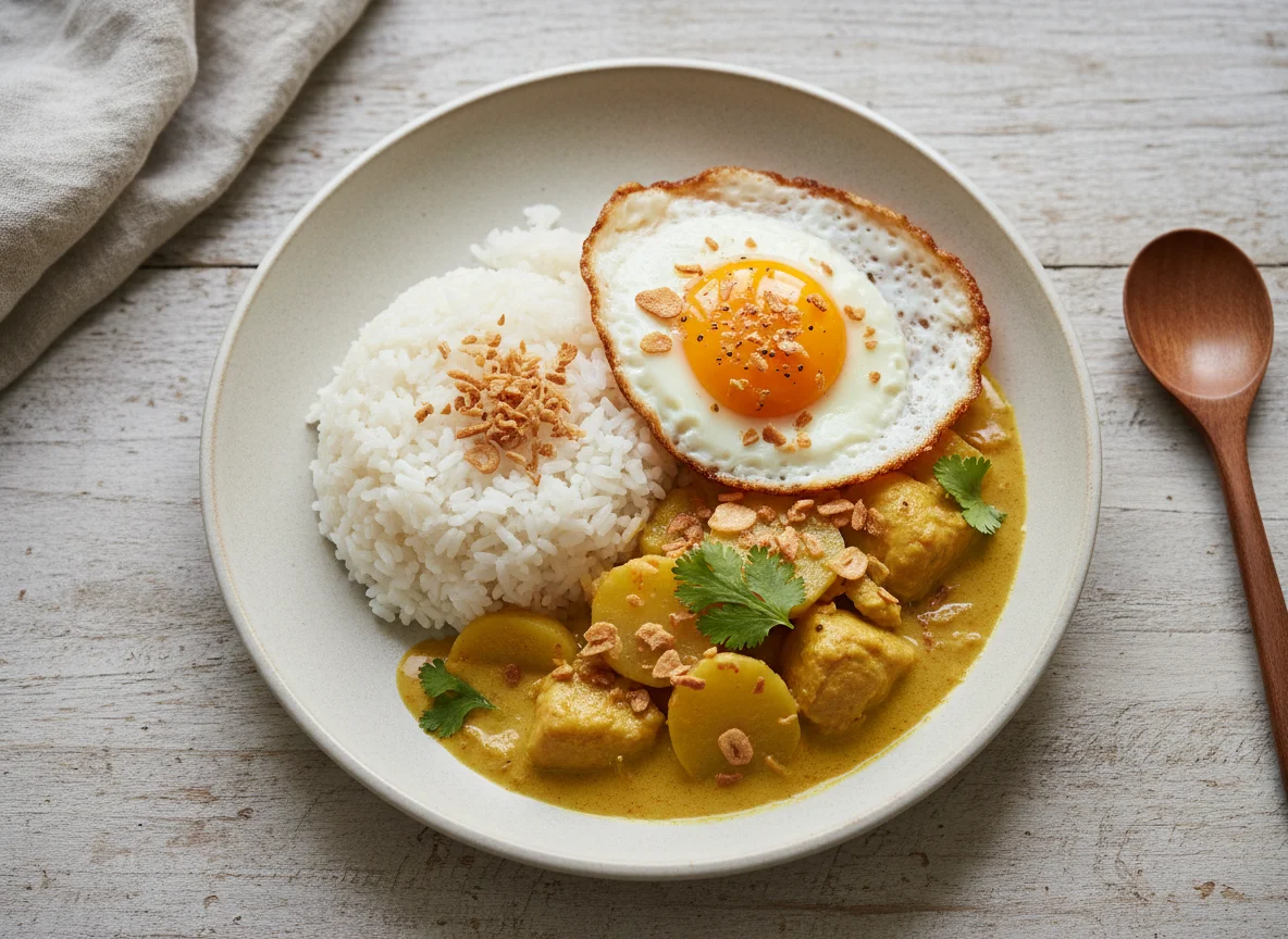 Rice with Yellow Curry and Fried Egg photo