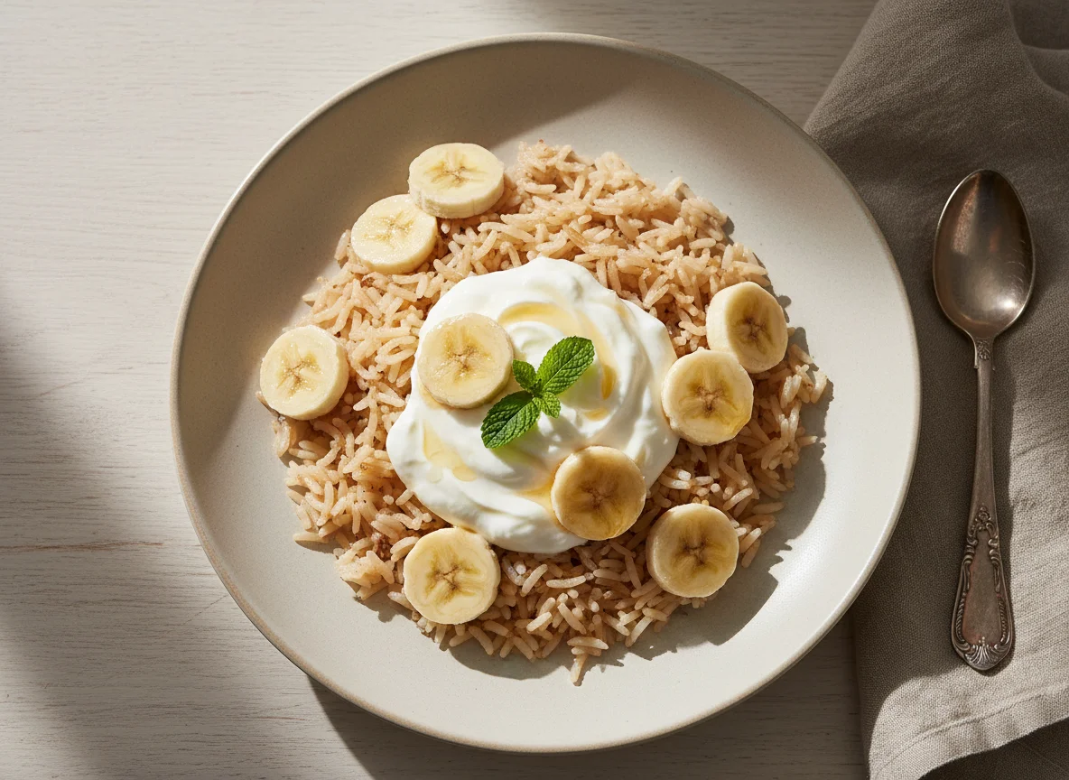 Rice with yogurt and banana photo