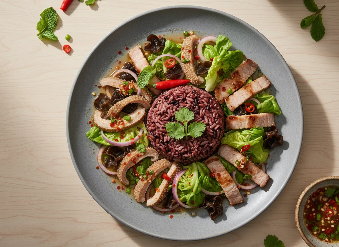 Riceberry with Beef Tripe and Pork Salad photo