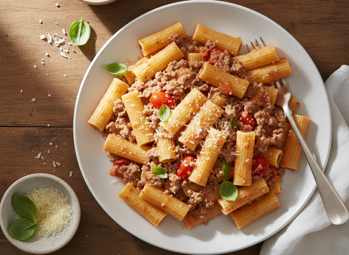 Rigatoni with Creamy Minced Meat Sauce photo