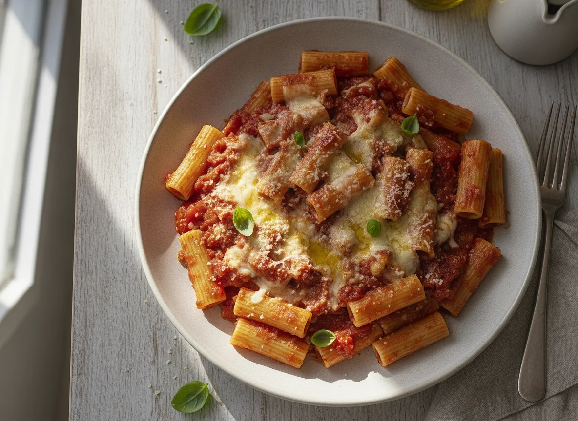 Rigatoni with Tomato Sauce and Cheese photo