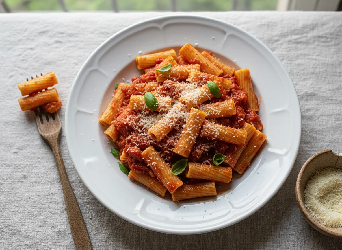 Rigatoni with Tomato Sauce and Parmesan photo