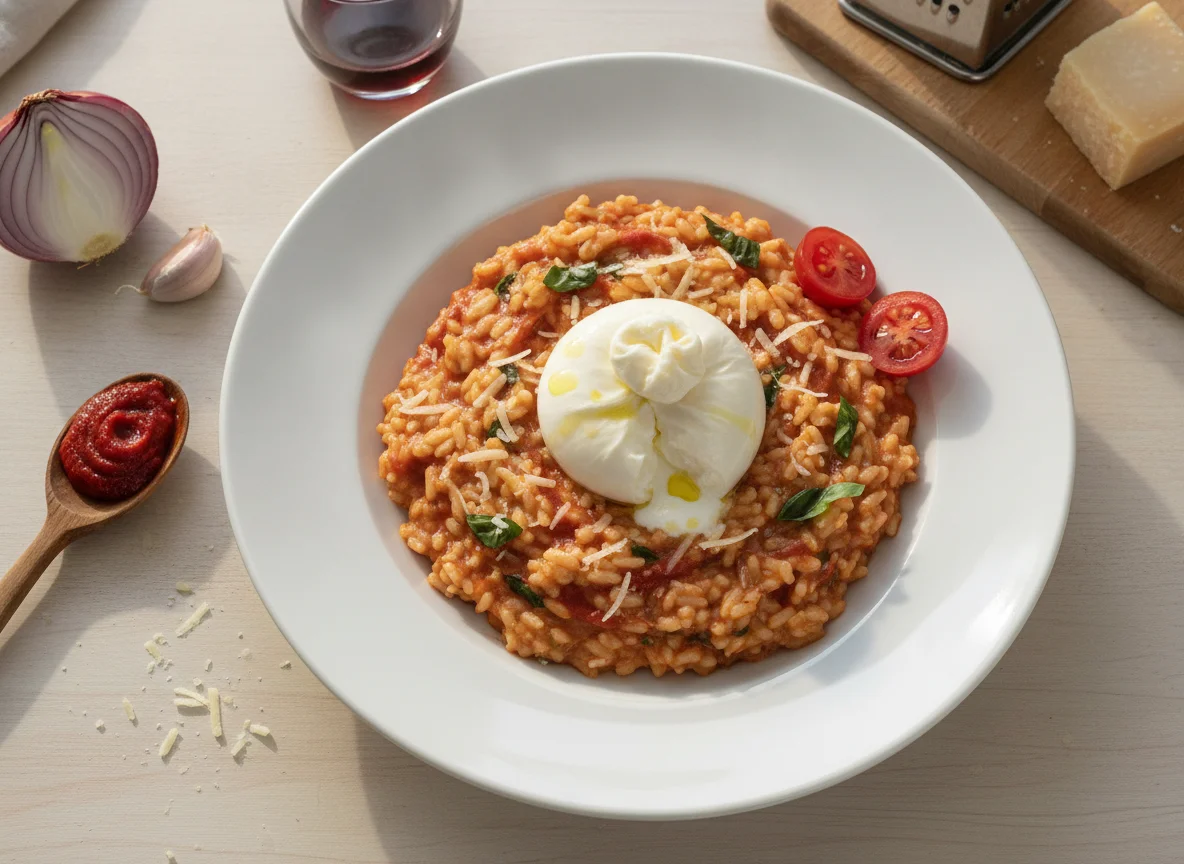Risotto ai pomodori con burrata photo