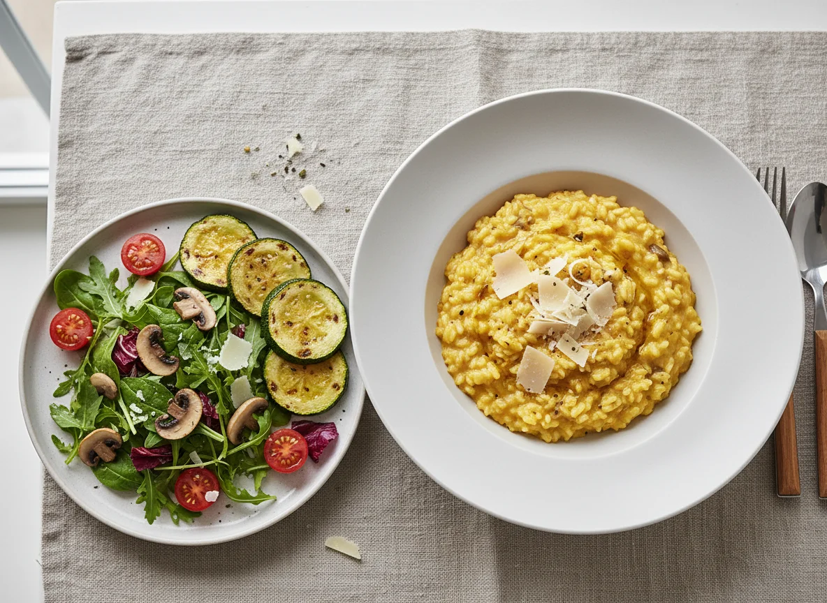 Risotto with Grilled Zucchini and Mixed Green Salad photo