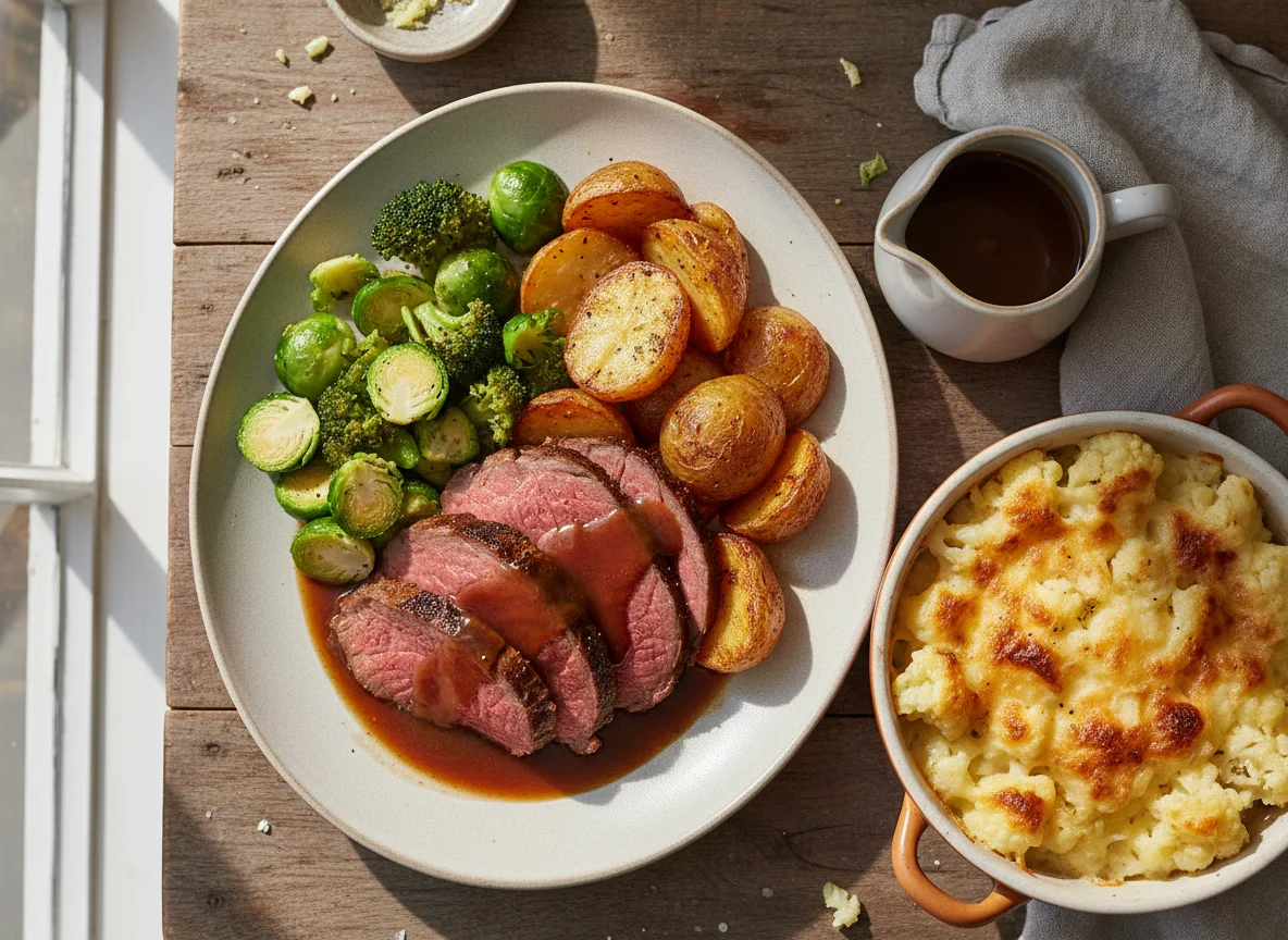 Roast Beef Dinner with Cauliflower Cheese photo