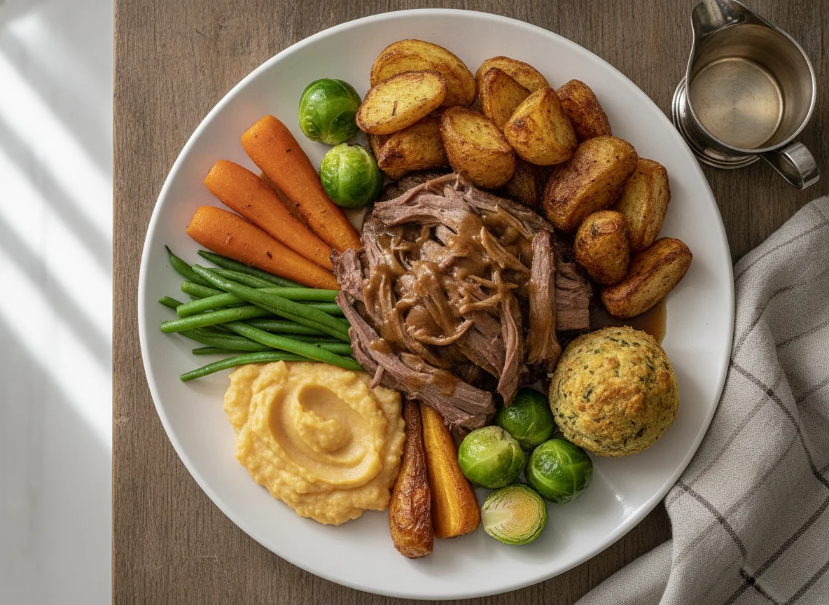 Roast Beef Dinner with Mixed Vegetables photo