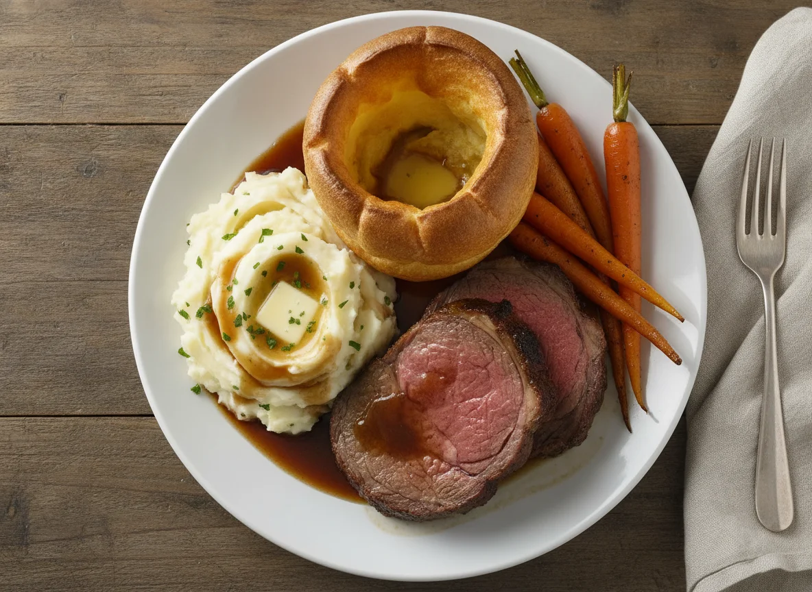 Roast Beef Dinner with Yorkshire Pudding photo