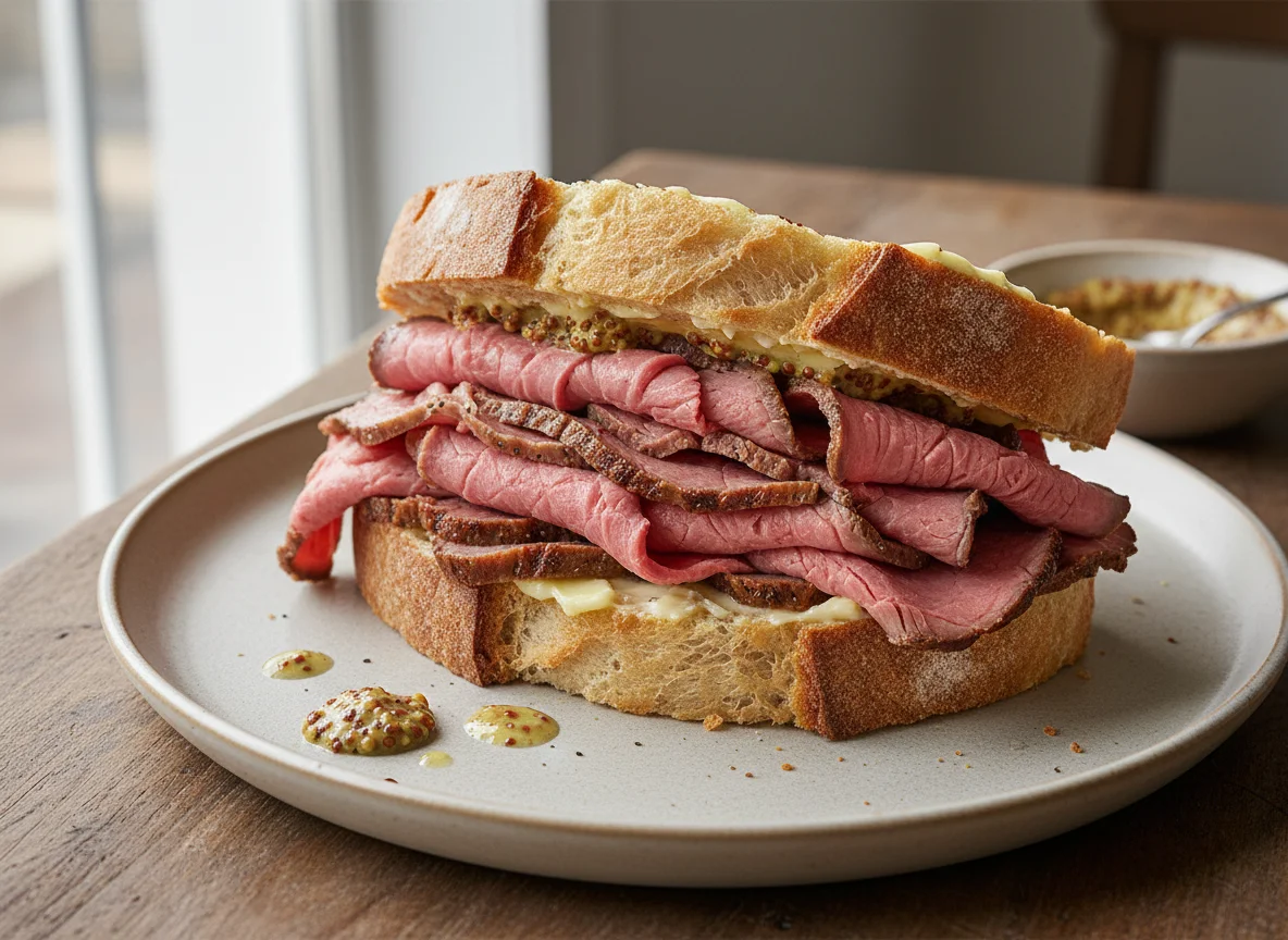 Roast Beef Sandwich with Mustard photo
