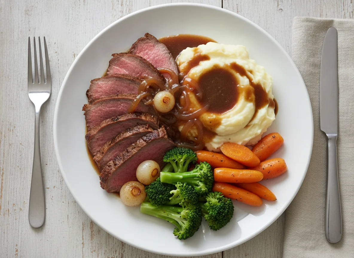 Roast Beef with Mashed Potatoes and Vegetables photo