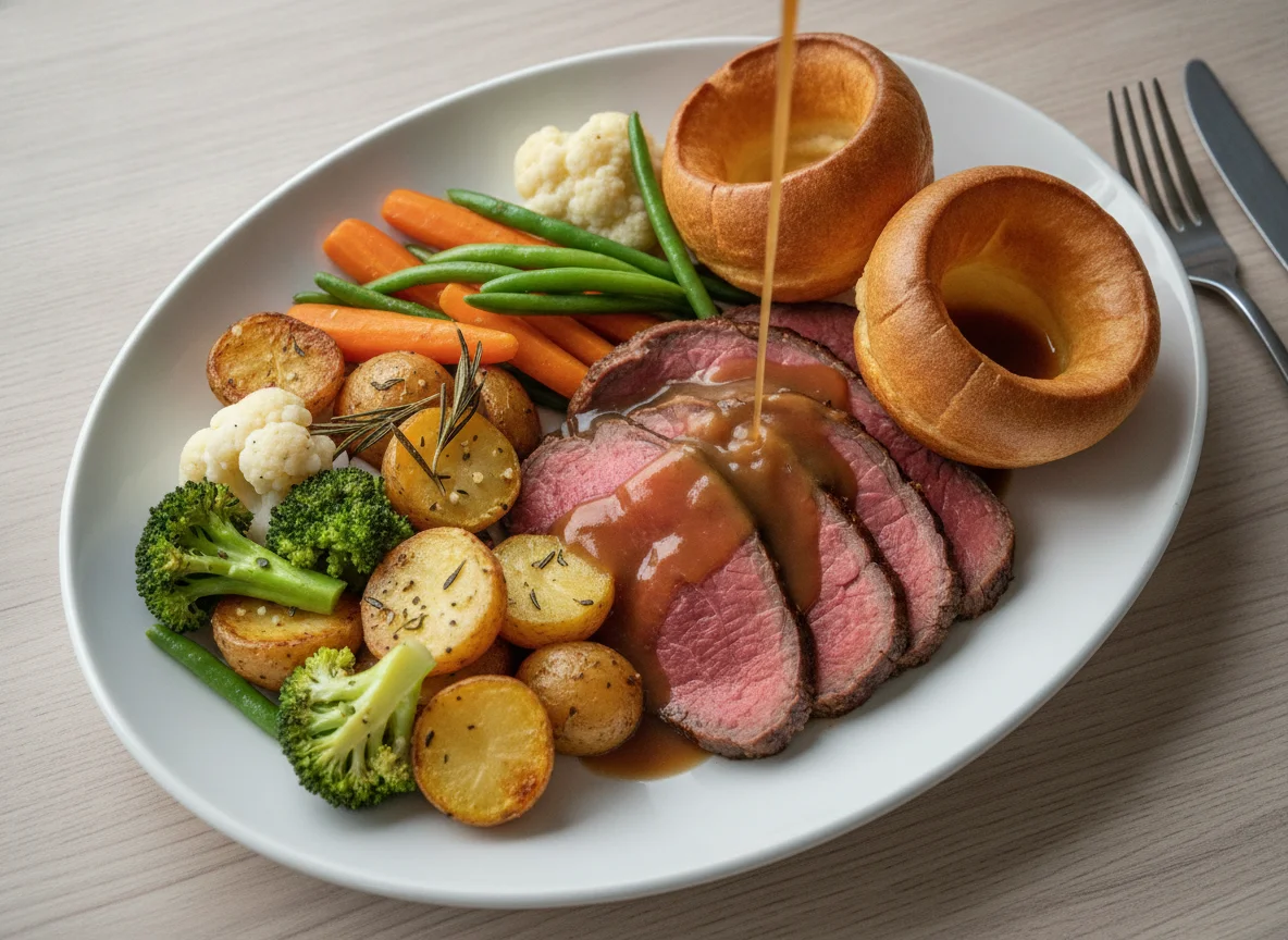 Roast Beef with Vegetables and Potatoes photo