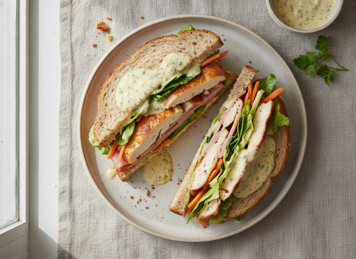 Roast Chicken and Ham Sandwich with Cobb Sauce photo