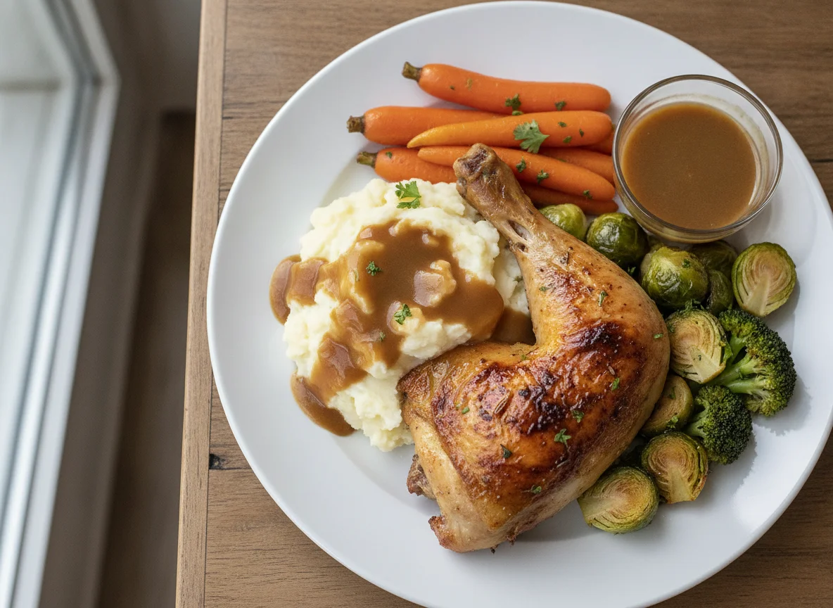 Roast Chicken Dinner with Mashed Potatoes and Vegetables photo
