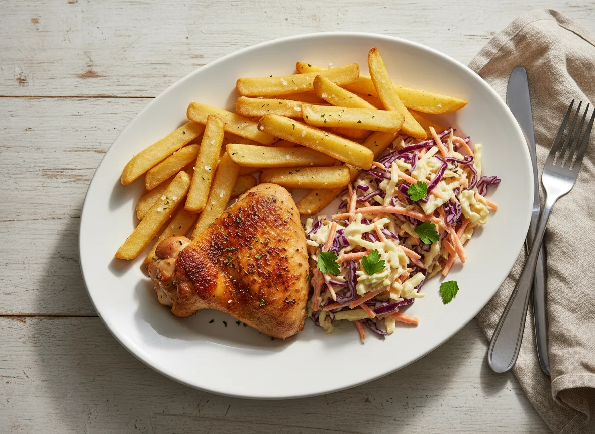 Roast Chicken with Chips and Coleslaw photo