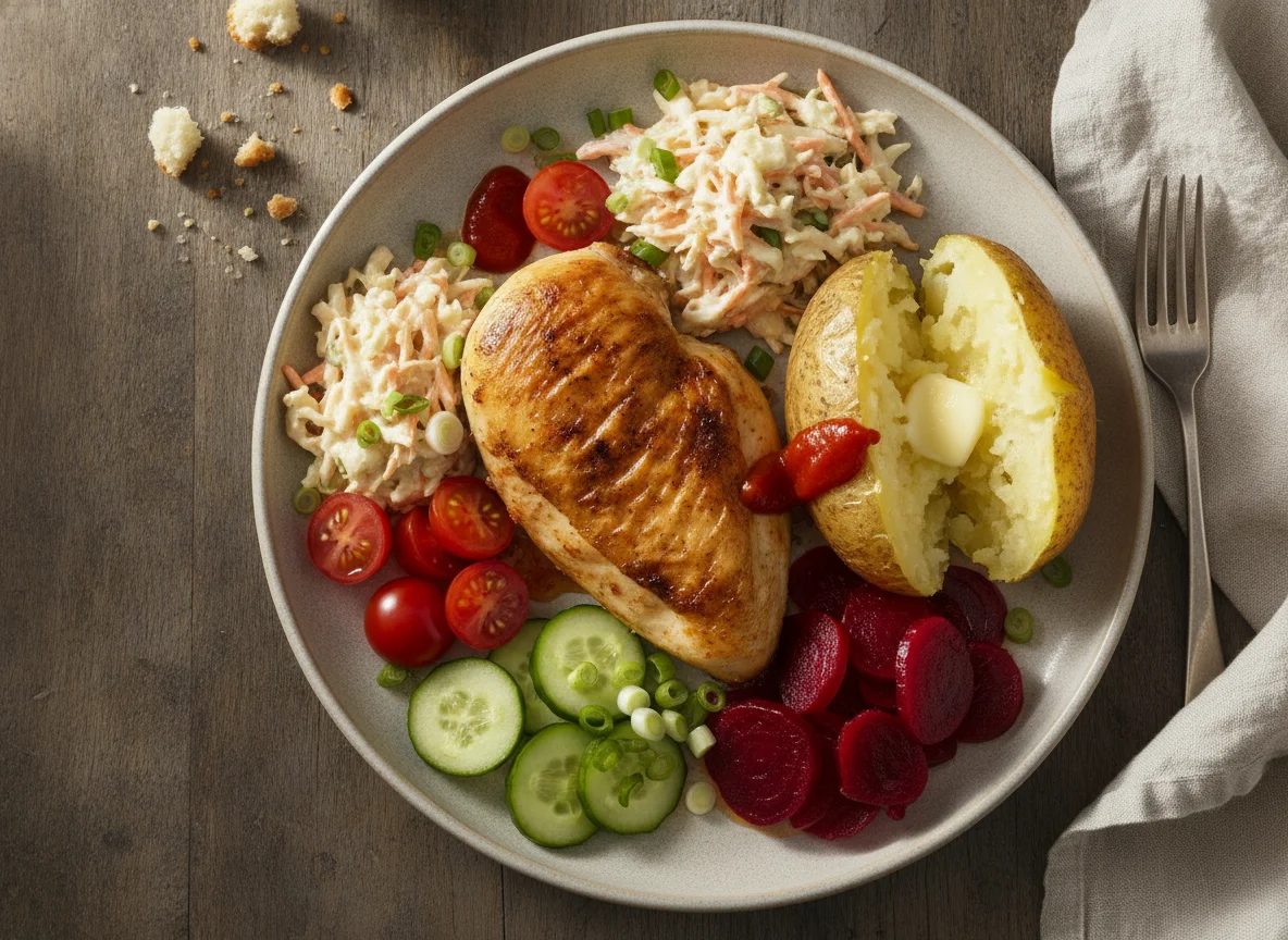 Roast Chicken with Jacket Potato and Salad photo