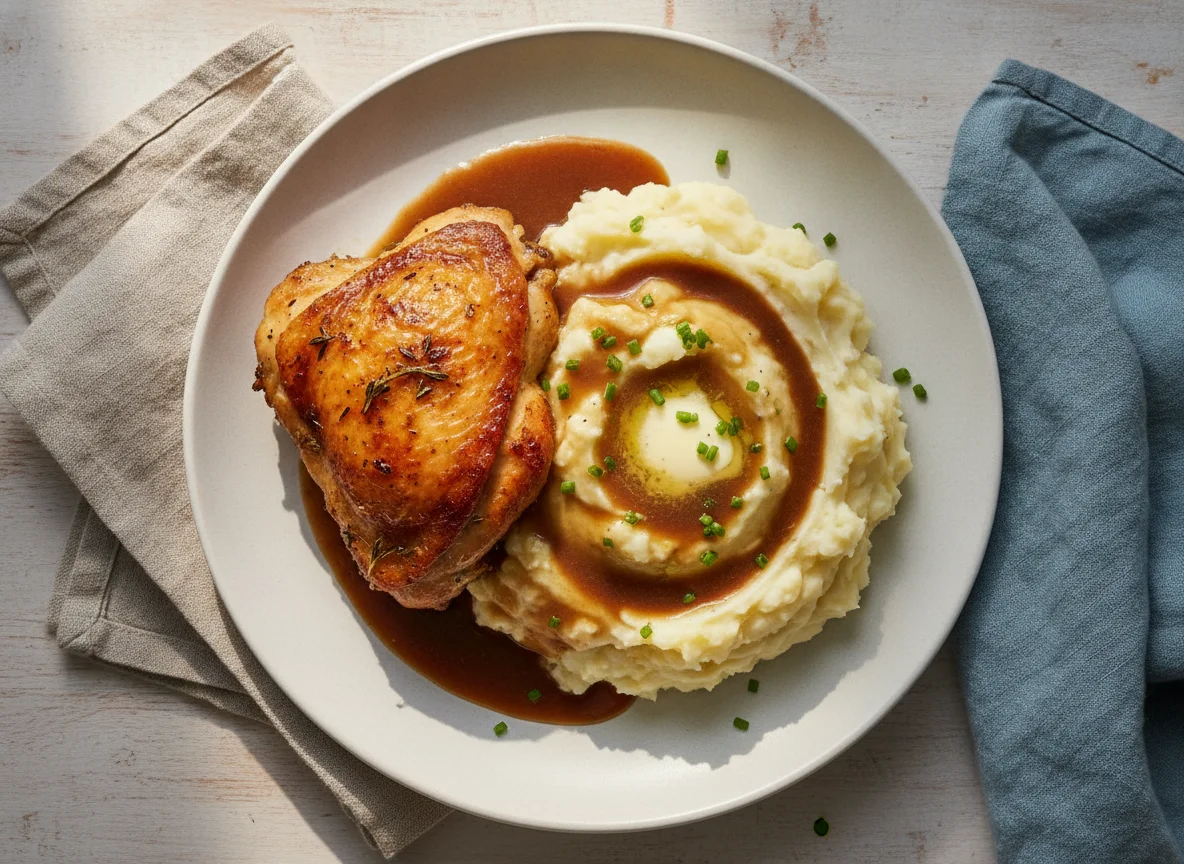 Roast chicken with mashed potatoes photo