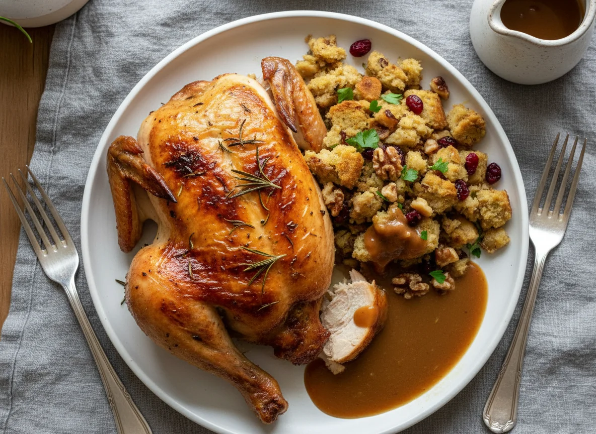 Roast Chicken with Stuffing and Gravy photo