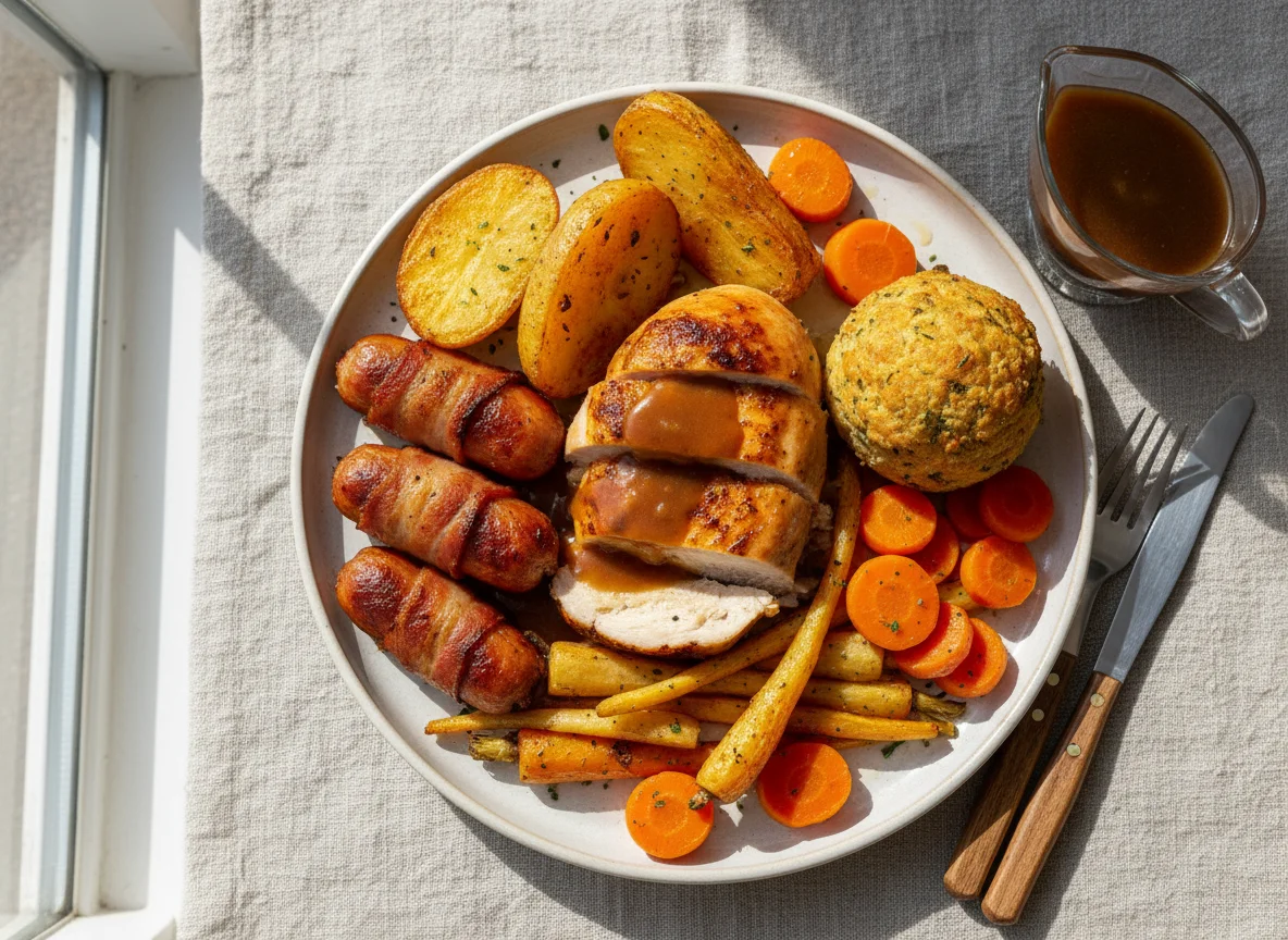 Roast Dinner with Chicken and Trimmings photo