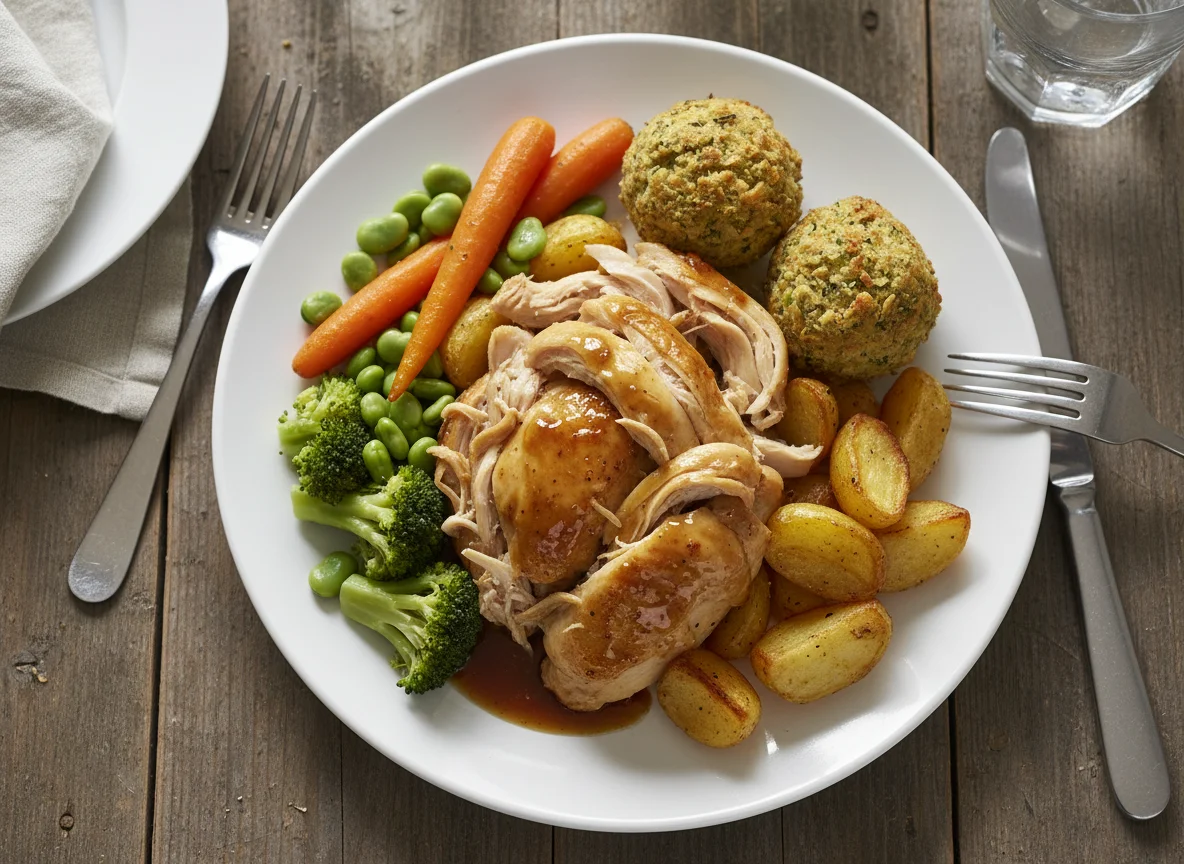 Roast Dinner with Chicken and Vegetables photo