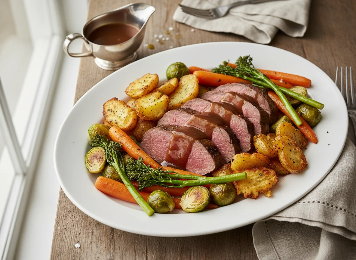 Roast Dinner with Gravy and Vegetables photo