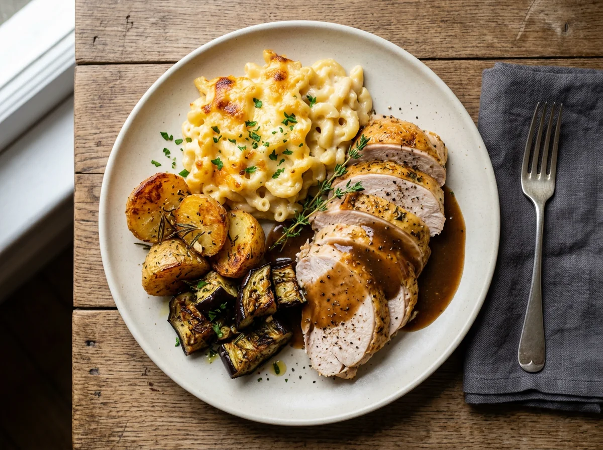 Roast Dinner with Mac and Cheese photo