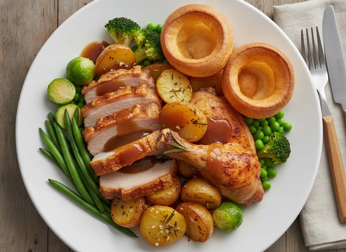 Roast Dinner with Pork and Chicken photo