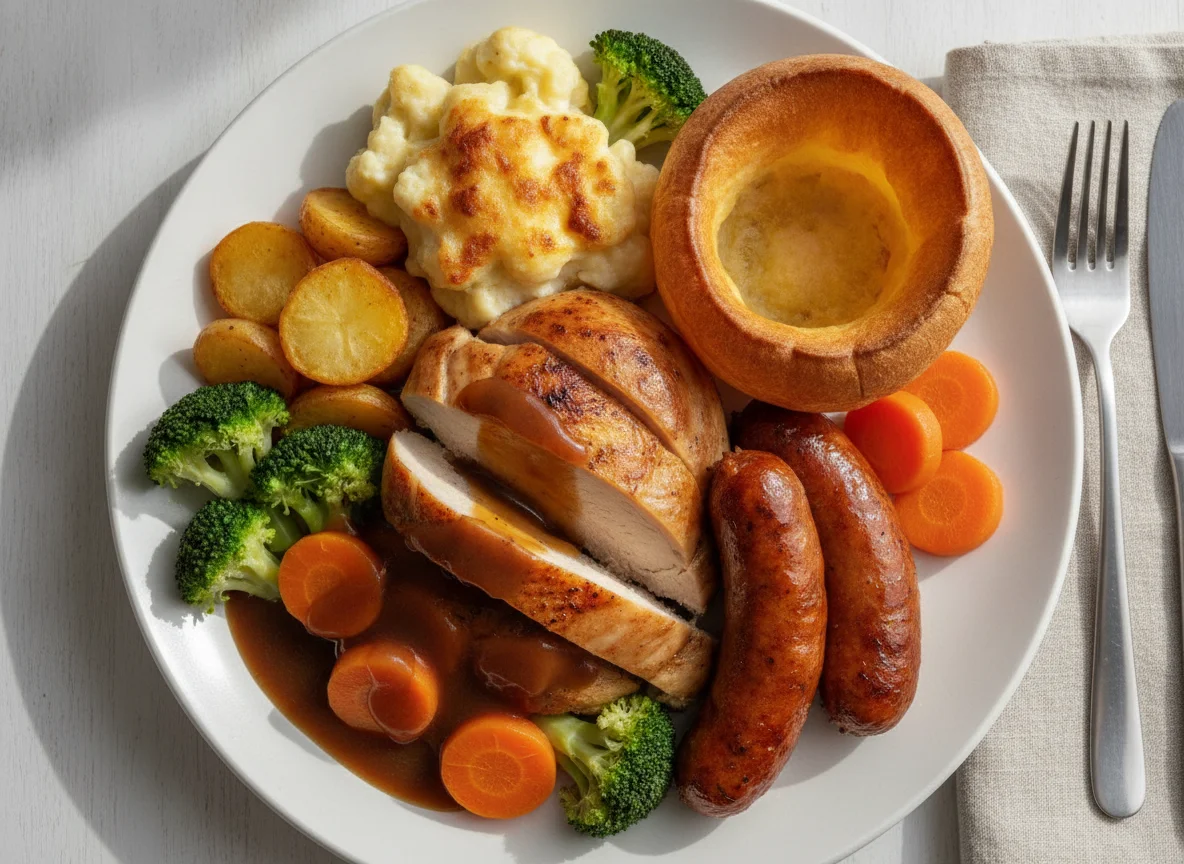 Roast Dinner with Sausages and Chicken photo